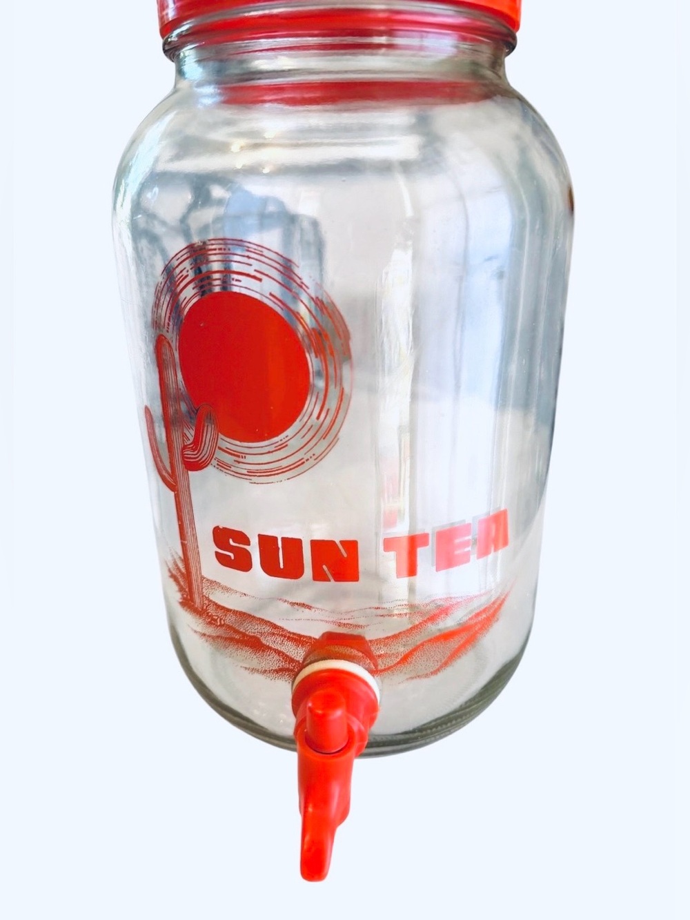 Vintage Cactus Sun Tea Glass Beverage Dispenser - Red